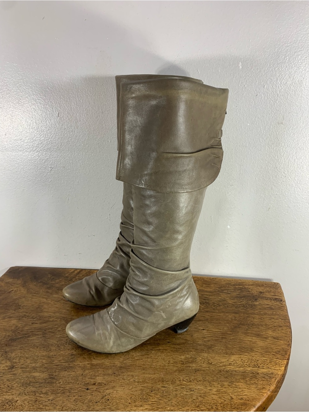 RUDSAK Taupe Leather Knee High Slouch Boots Fold Over Cuff womens